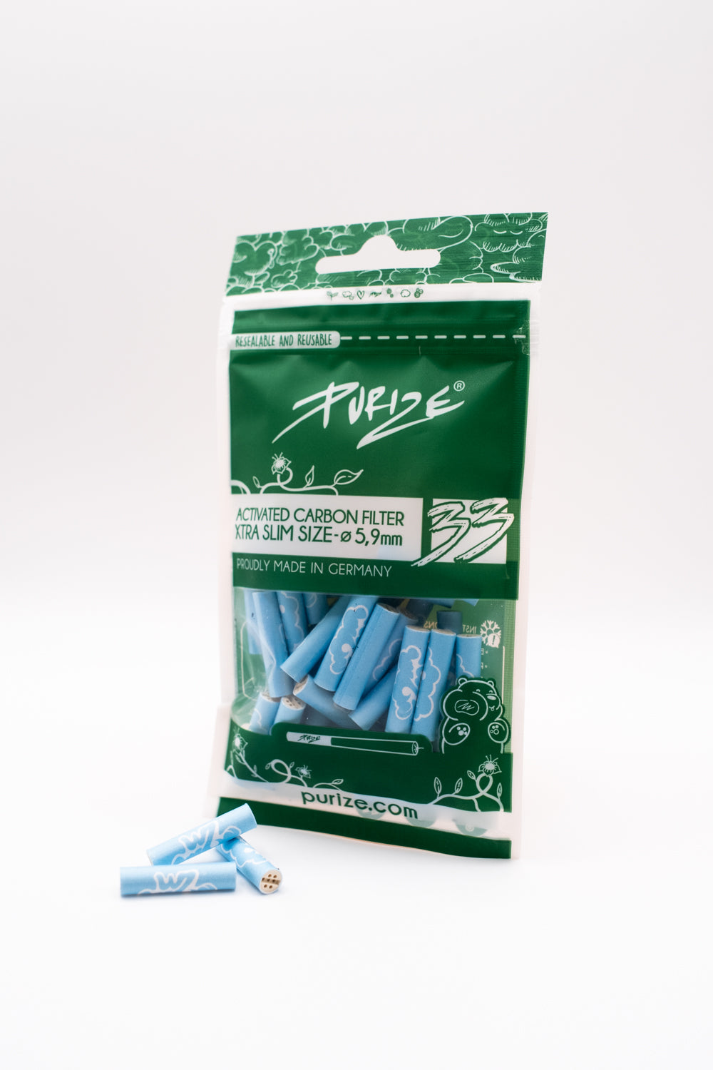 W7 x PURIZE® – Regular Size (5,9mm) Aktivkohlefilter (33 Stück)